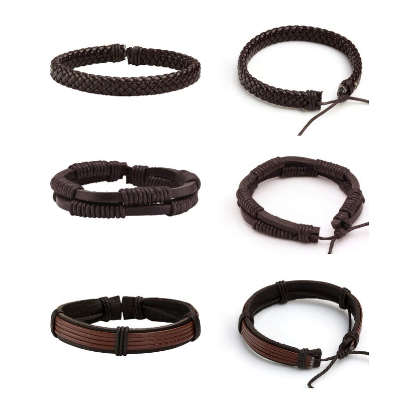 MILAKOO 6 Pcs Brown Braided Leather Bracelets for Men Women Cuff Wrap Wristbands - Image 3